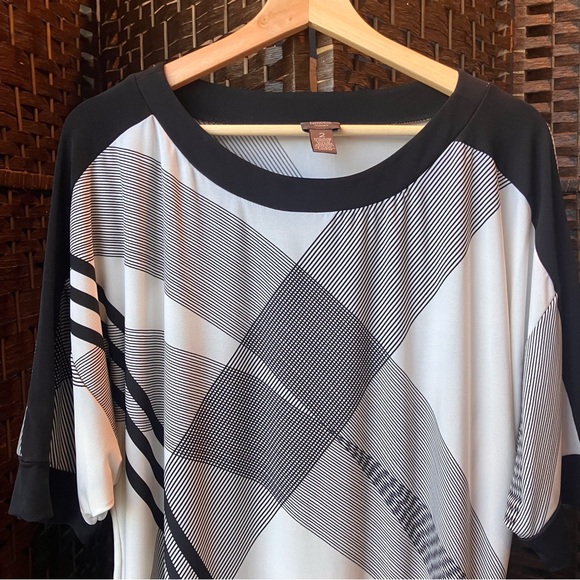 Easywear Chico’s Stacey Black White Geometric Tunic Dress Top Sz 2 Large - Picture 5 of 11